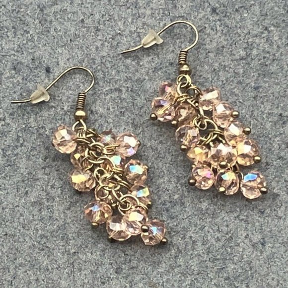 Dangle Pierced Earrings Pink Iridescent Faceted Beads Silver Soft Girl Barbie - Picture 4 of 5